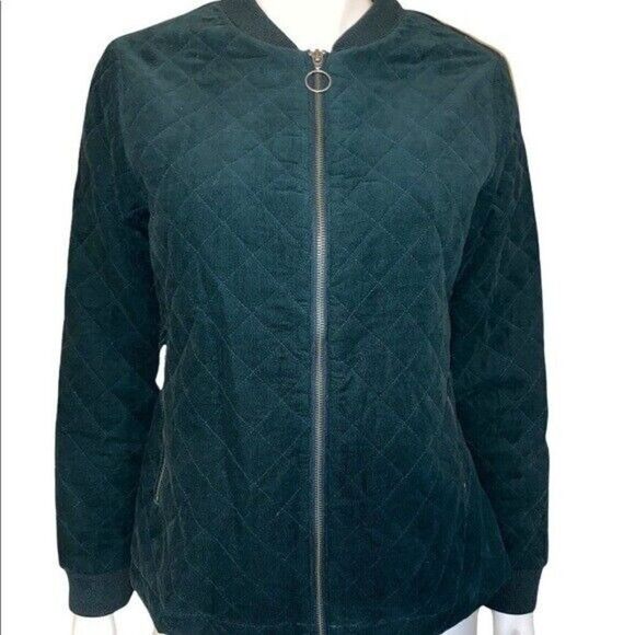 Christopher & Banks Green Quilted Corduroy Zippered Lined Jacket Small NWT - Picture 1 of 7